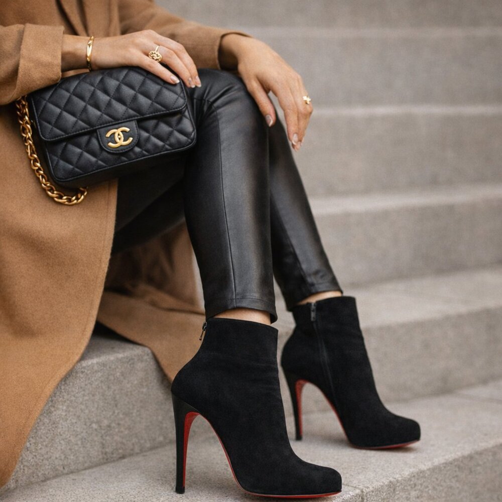 Christian Louboutin Ariella Talon Ankle Boots | Black Suede Size 38 (US 7.5/8)